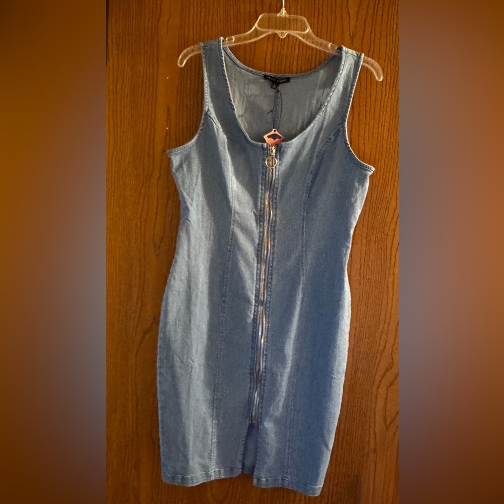 Haute Monde Denim Light Blue Bodycon Sleeveless Scoop Neck Double Zipper